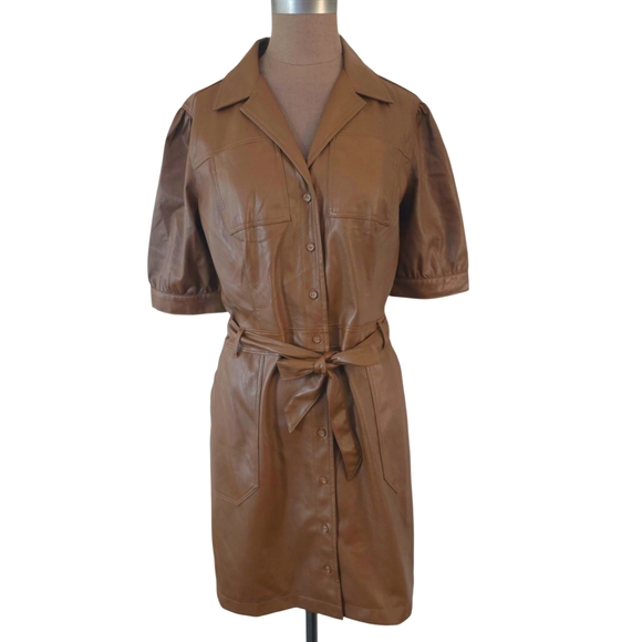 Paige DenimMayslie Vegan Leather Dress Dark Argan NWT Size Large - Picture 1 of 17